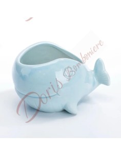 Sea theme favors whale fish light blue ceramic glossy light blue pocket emptier for plants