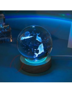 Bomboniere matrimonio romantiche lampada sfera a led con coppia delfini delfini nel cielo con luna e stelle 6 cm