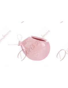 Bomboniere palloncino vaso porta pianta in porcellana colore rosa con fiocco per bimba ragazza