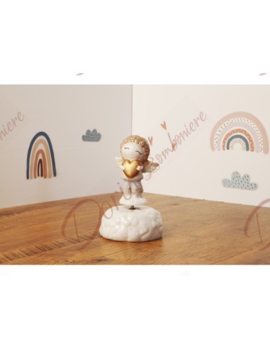 Music box favors with golden heart in porcelain, new claraluna collection, 13 h x 9 cm