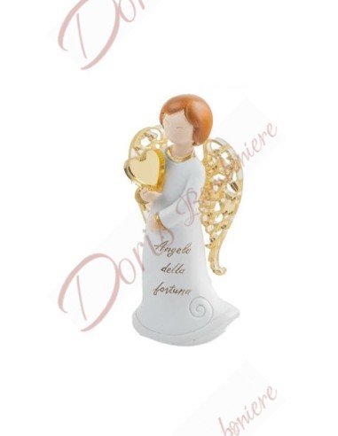 Bomboniere angelo bianco con frase ali e cuore oro specchiato in plexiglass alto 6.5 cm