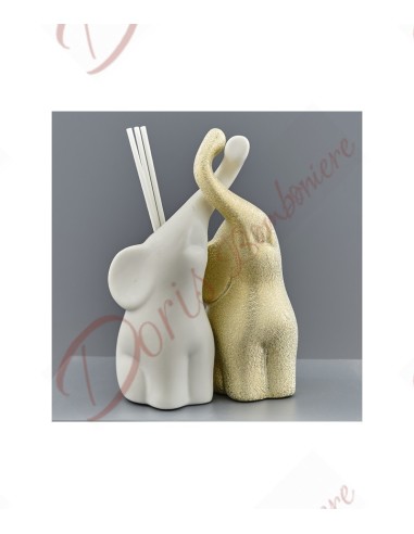 Bomboniere matrimonio coppia elefantini bianco e oro utile profumatore home design
