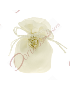 Round wedding bag favors for sugared almonds holder with bow and heart pendant 10 cm