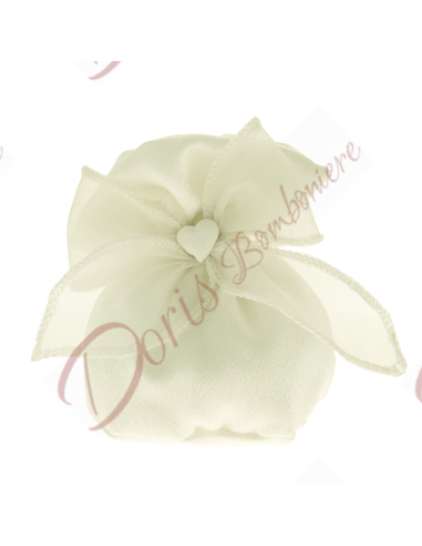 Round ball favor holder wedding favor bag with bow and central heart 10 cm