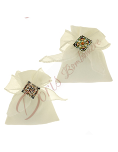 Cotton confetti bag favors with bow and mosaic application 10x12 cm