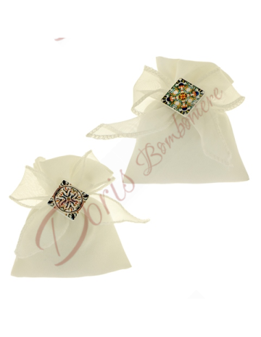 Cotton confetti bag favors with bow and mosaic application 10x12 cm