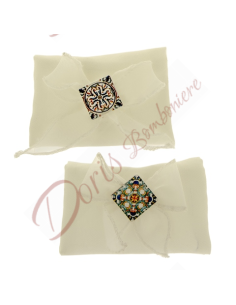 Bomboniere sacchetto porta confetti bustina in cotone con fiocco e mosaico centrale cm 10x8 matrimonio