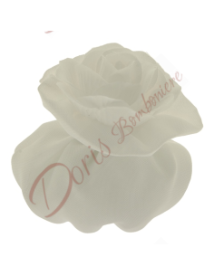 Weiße Baumwolltasche für gezuckerte Mandeln mit zentraler Blume 13 cm rundes Format