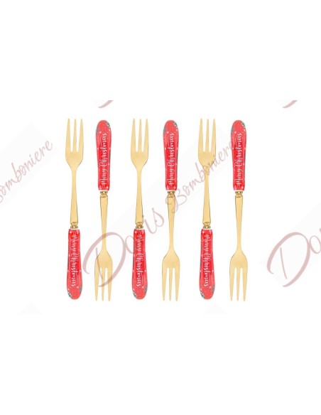 Bomboniere matrimonio gadget natale natalizio set 6 forchettine con manico ceramica e matallo cm 15 Bomboniere matrimonio gadget natale natalizio set 6 forchettine con manico ceramica e matallo cm 15