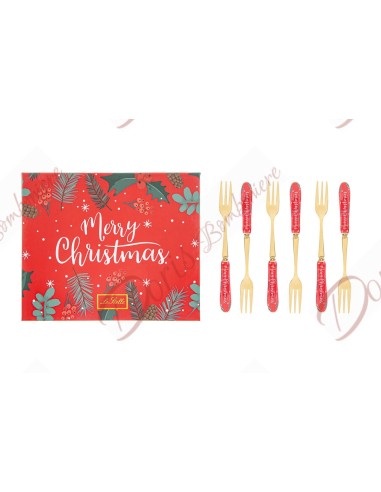 Bomboniere matrimonio gadget natale natalizio set 6 forchettine con manico ceramica e matallo cm 15