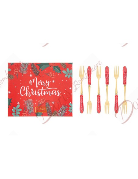 Bomboniere matrimonio gadget natale natalizio set 6 forchettine con manico ceramica e matallo cm 15 Bomboniere matrimonio gadget natale natalizio set 6 forchettine con manico ceramica e matallo cm 15