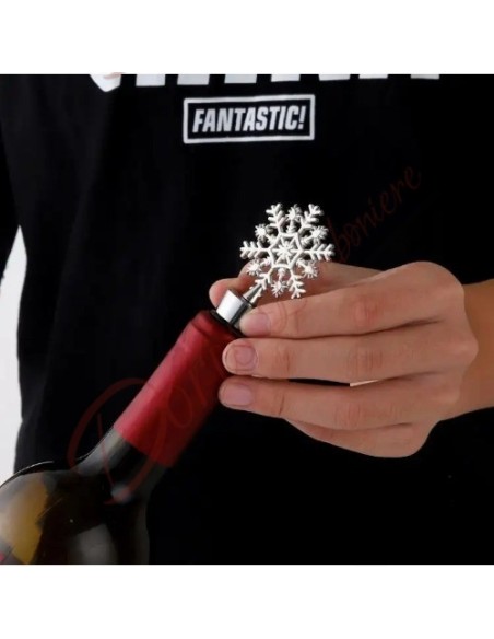 Bomboniere tappo per bottiglia matrimonio invernale natalizio fiocco di neve in metallo
