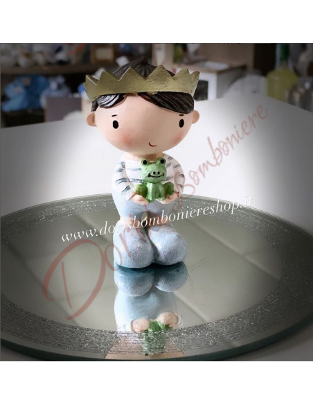 Bomboniere piccolo principe con corona e rana ranocchio  6x5x10 cm