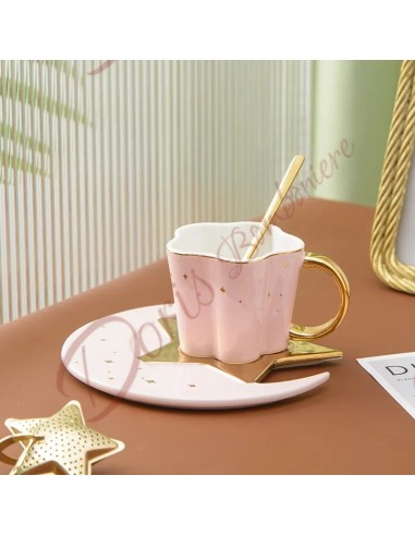 Mariage utile favorise le thème de l'astronomie de la galaxie tasse à thé ou à café avec soucoupe lune et étoile rose et or