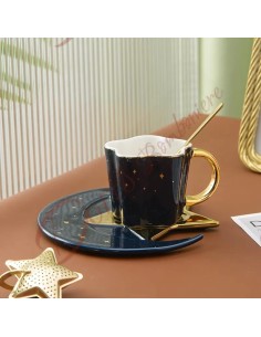 Bomboniere matrimonio utili da cucina tema stelle costellazioni luna astronomia tazza caffè con piattino ceramica 2