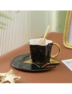 Useful kitchen wedding favors theme stars constellations moon astronomy coffee cup with black gold ceramic saucer