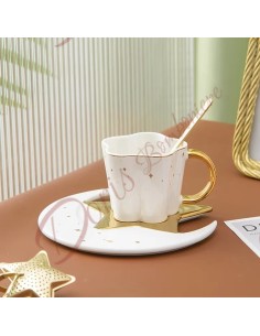 Bomboniere matrimonio utili da cucina tema stelle costellazioni luna astronomia tazza caffè con piattino ceramica bianco e oro