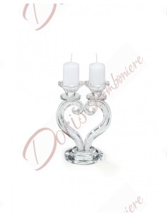 Bomboniere cristallo candelabro a forma di cuore 2 fiamme porta candela elegante e pregiato