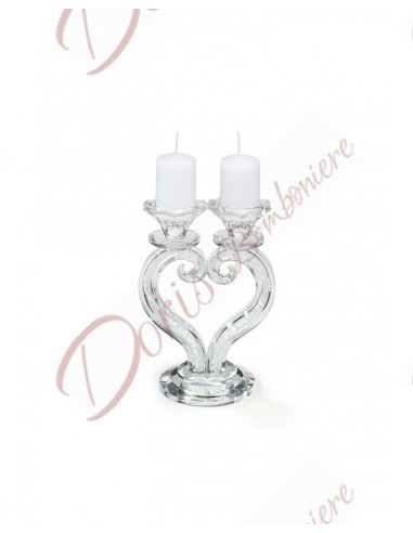 Bomboniere cristallo candelabro a forma di cuore 2 fiamme porta candela elegante e pregiato