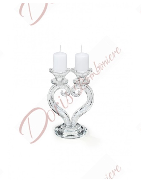 Elegant and precious candle holder crystal heart-shaped candle holder 2 flames Elegant and precious candle holder crystal heart-shaped candle holder 2 flames