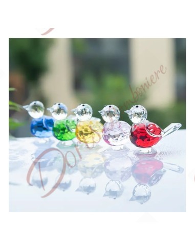 Bomboniere di cristallo uccello uccellino passerotto in cristallo k9 colore collezione 2024 rosa