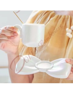 Bomboniere utili originali e sfiziose tazzina da caffè con sotto tazza a forma di fiocco 2