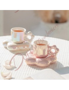 Ustensiles de cuisine utiles et ensemble de tasses originales avec soucoupe en forme de fleur nacrée rose et blanche