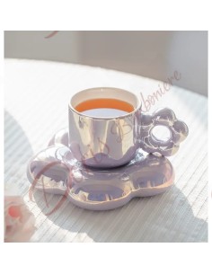 Bomboniere utili da cucina e originali set tazzina con sotto tazza formato fiore effetto perla 2