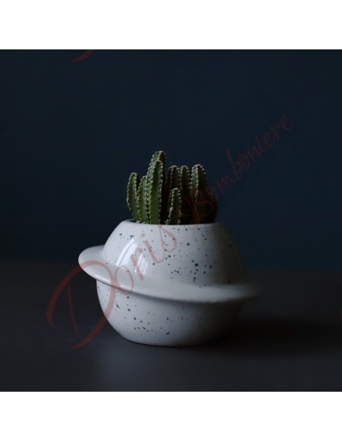 Bomboniere vaso porta pianta ceramica matrimonio comunione battesimo cresima laurea tema pianeta bianco