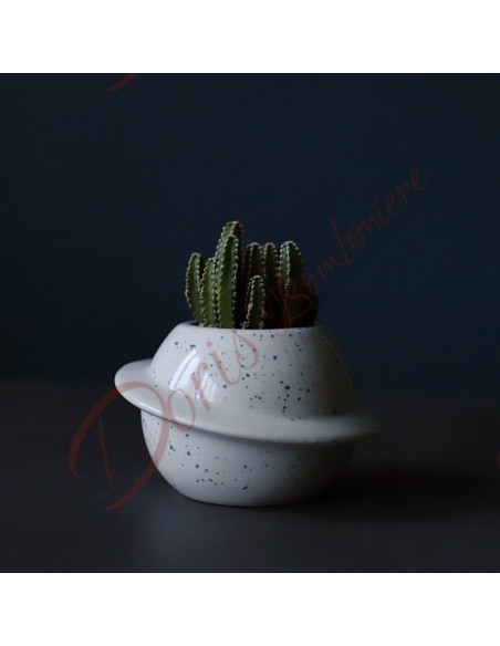 Bomboniere vaso porta pianta ceramica matrimonio comunione battesimo cresima laurea tema pianeta bianco Bomboniere vaso porta pianta ceramica matrimonio comunione battesimo cresima laurea tema pianeta bianco