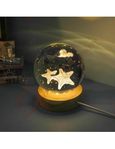 Bomboniere tema mare 2024 lampada led con stella marina sfera in vetro con base in legno 6 CM