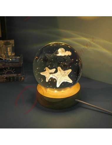 Sea theme favors 2024 led lamp with starfish glass sphere with wooden base