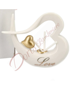 Bonbonnières de mariage cœur de parfumeur avec écriture d'amour en porcelaine blanche et dorée 8 cm 2