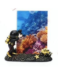 Sea themed favors photo frame with diver fish and starfish in gold and black resin