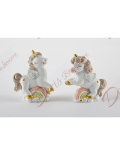 Bonbonnière licorne pour baptême naissance communion fille avec arc en ciel 5,5x2,5x6,5h en résine