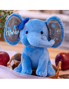 Regalo nascita pupazzo peluche elefante elefantino personalizzato con nome e dati nascita cm 25