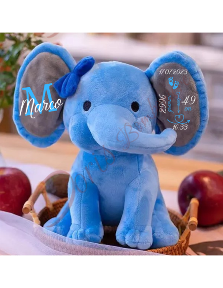 Cadeau de naissance marionnette peluche éléphant personnalisée avec prénom et données de naissance 25 cm Cadeau de naissance marionnette peluche éléphant personnalisée avec prénom et données de naissance 25 cm