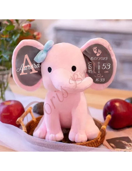 Cadeau de naissance marionnette peluche éléphant personnalisée avec prénom et données de naissance 25 cm Cadeau de naissance marionnette peluche éléphant personnalisée avec prénom et données de naissance 25 cm