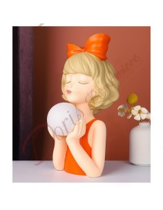 Bomboniera moderna e originale ragazza abito e fiocco arancione con sfera lampada arredo design
