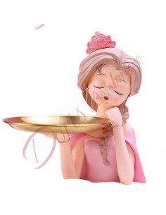 Bomboniere ragazza principessa con vassoio porta oggetti rosa