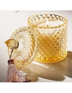 Bomboniere candela matrimonio elegante cofanetto in vetro con cera bianca coperchio e nappino
