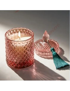 Bomboniere candela matrimonio elegante cofanetto in vetro con cera bianca coperchio e nappino 2