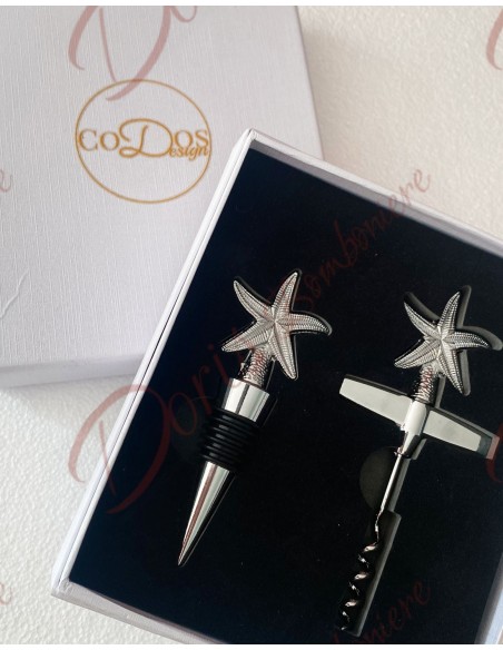 Set de faveurs thème mer bouchon et tire-bouchon en métal étoile de mer utile pour une cuisine sur le thème du vin Set de faveurs thème mer bouchon et tire-bouchon en métal étoile de mer utile pour une cuisine sur le thème du vin