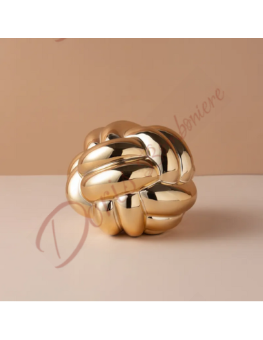 Bomboniera nodo dell'amore in ceramica colore oro per matrimonio anniversario 11x11x9 cm