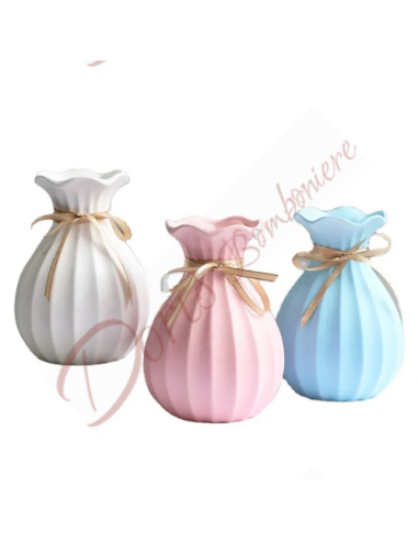 Bomboniere matrimonio nozze vaso disponibile in rosa bianco e azzurro in ceramica