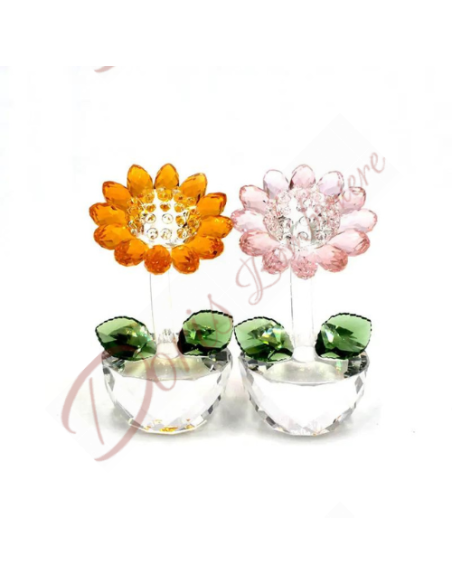 Bomboniere di cristallo elegante e delicato fiore girasole con foglie Bomboniere di cristallo elegante e delicato fiore girasole con foglie