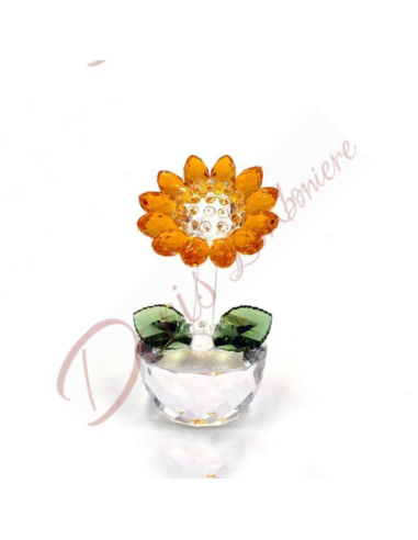 Bomboniere di cristallo elegante e delicato fiore girasole con foglie