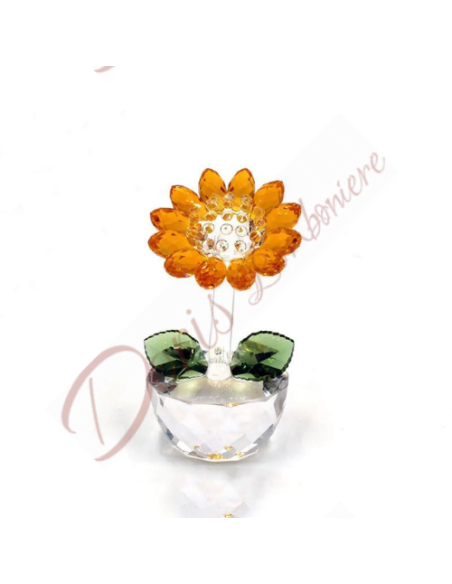 Bomboniere di cristallo elegante e delicato fiore girasole con foglie Bomboniere di cristallo elegante e delicato fiore girasole con foglie