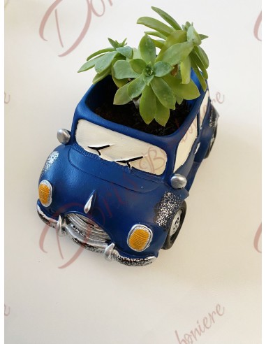 Geschenk für Spielzeugauto, blaues Auto, Pflanzenhalter, Taufe, Kommunion, Konfirmation