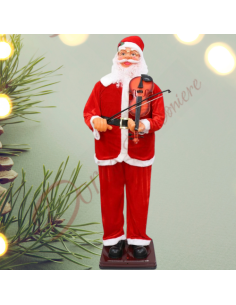 Le Père Noël à taille humaine, mesurant 180 cm, avec violon, bouge et joue de la musique